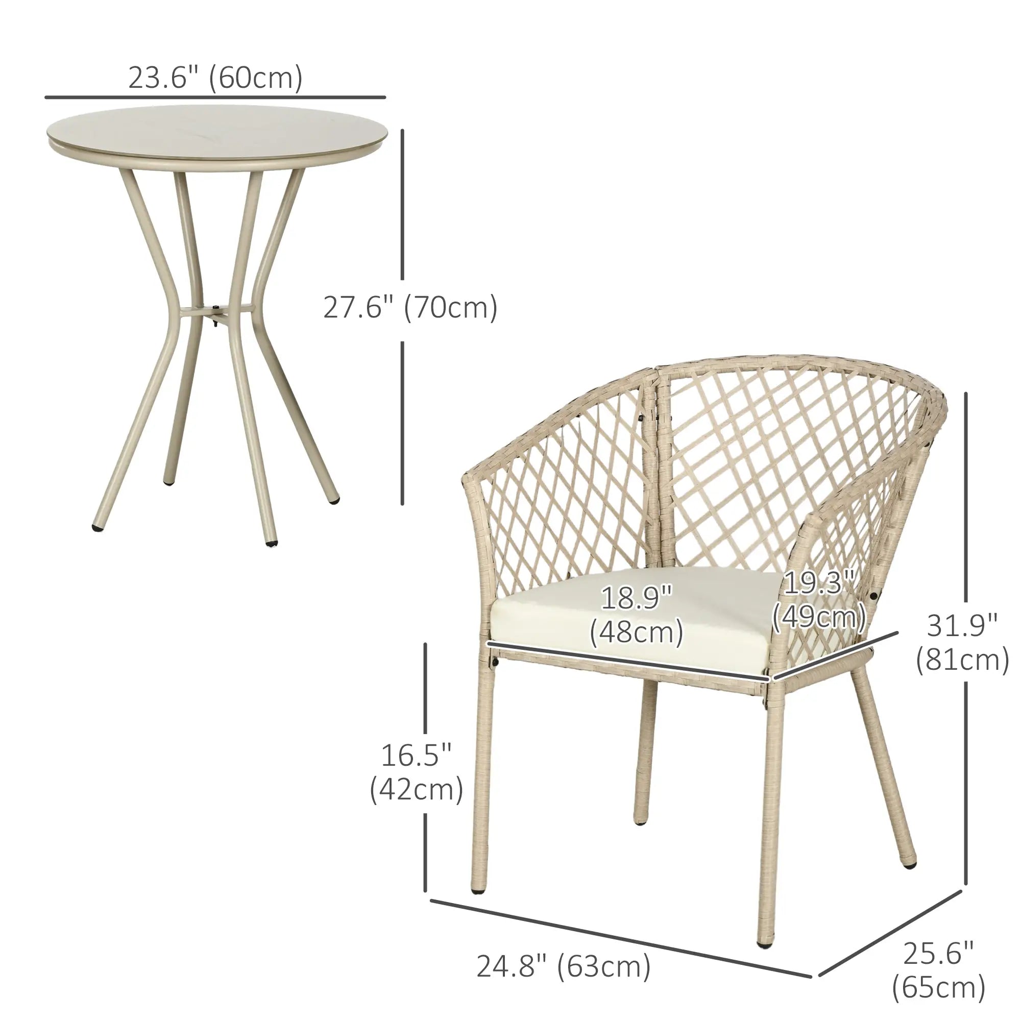3-Piece PE Rattan Bistro Set, Seat Cushions, Glass Table, Beige Bistro Sets at Gallery Canada