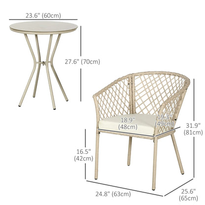 3-Piece PE Rattan Bistro Set, Seat Cushions, Glass Table, Beige Bistro Sets at Gallery Canada
