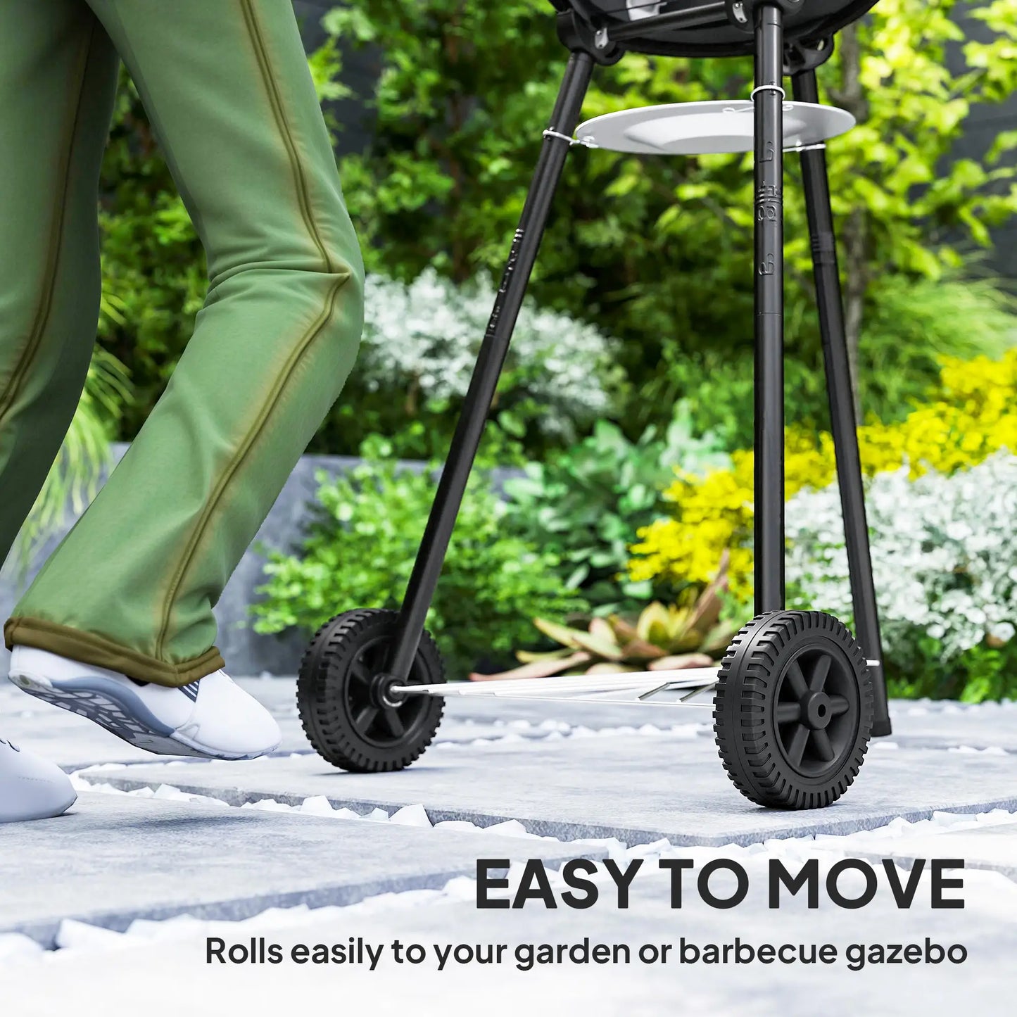 17" Charcoal BBQ Grill With Shelf, Ash Catcher, Wheels, Black