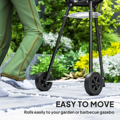 17" Charcoal BBQ Grill With Shelf, Ash Catcher, Wheels, Black