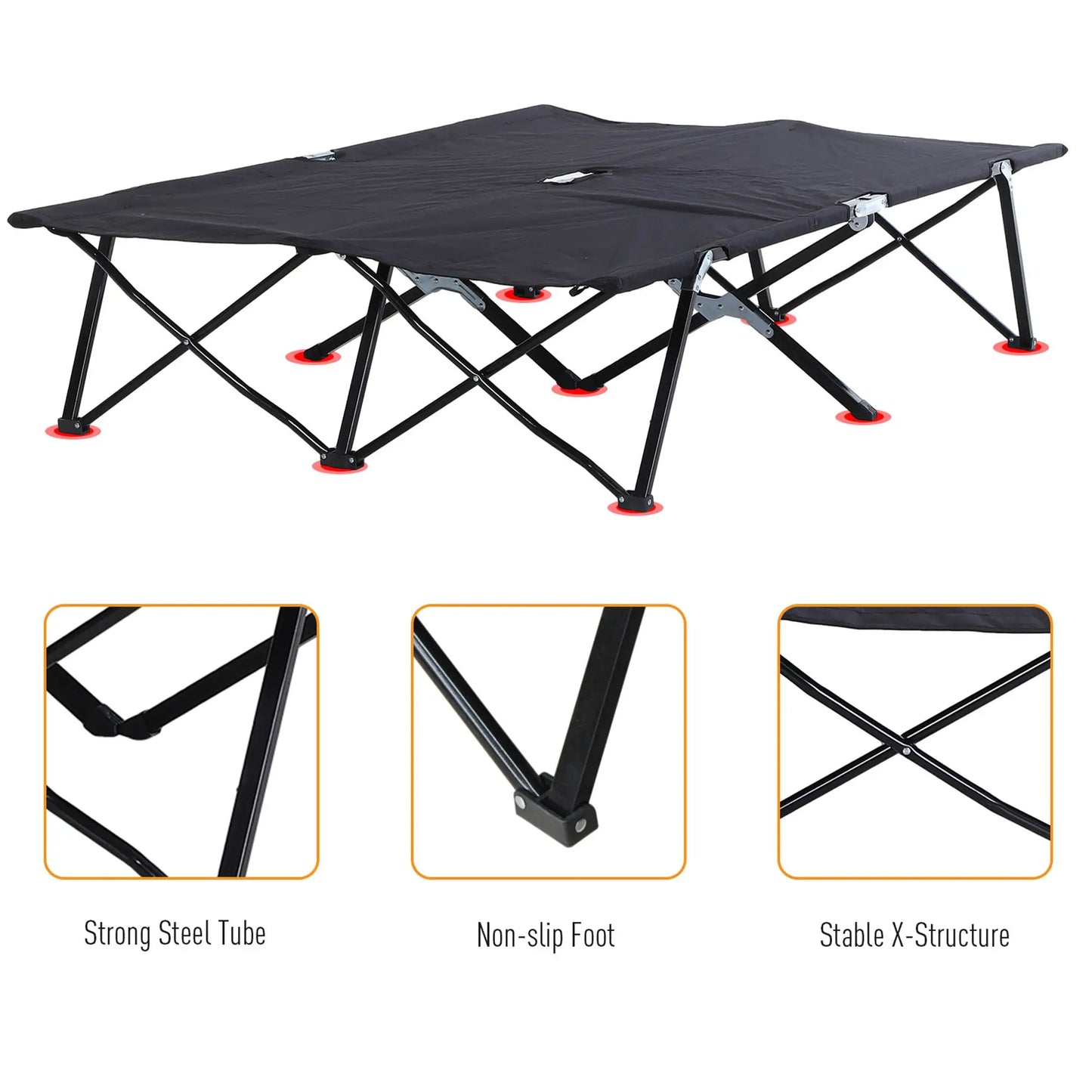 76" Two Person Folding Camping Cot, Portable Military Bed, Black Camping Cots at Gallery Canada