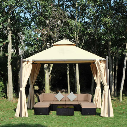 10x10ft Gazebo Canopy, Garden Shelter, Sun Shade with Curtains, Beige Gazebos at Gallery Canada