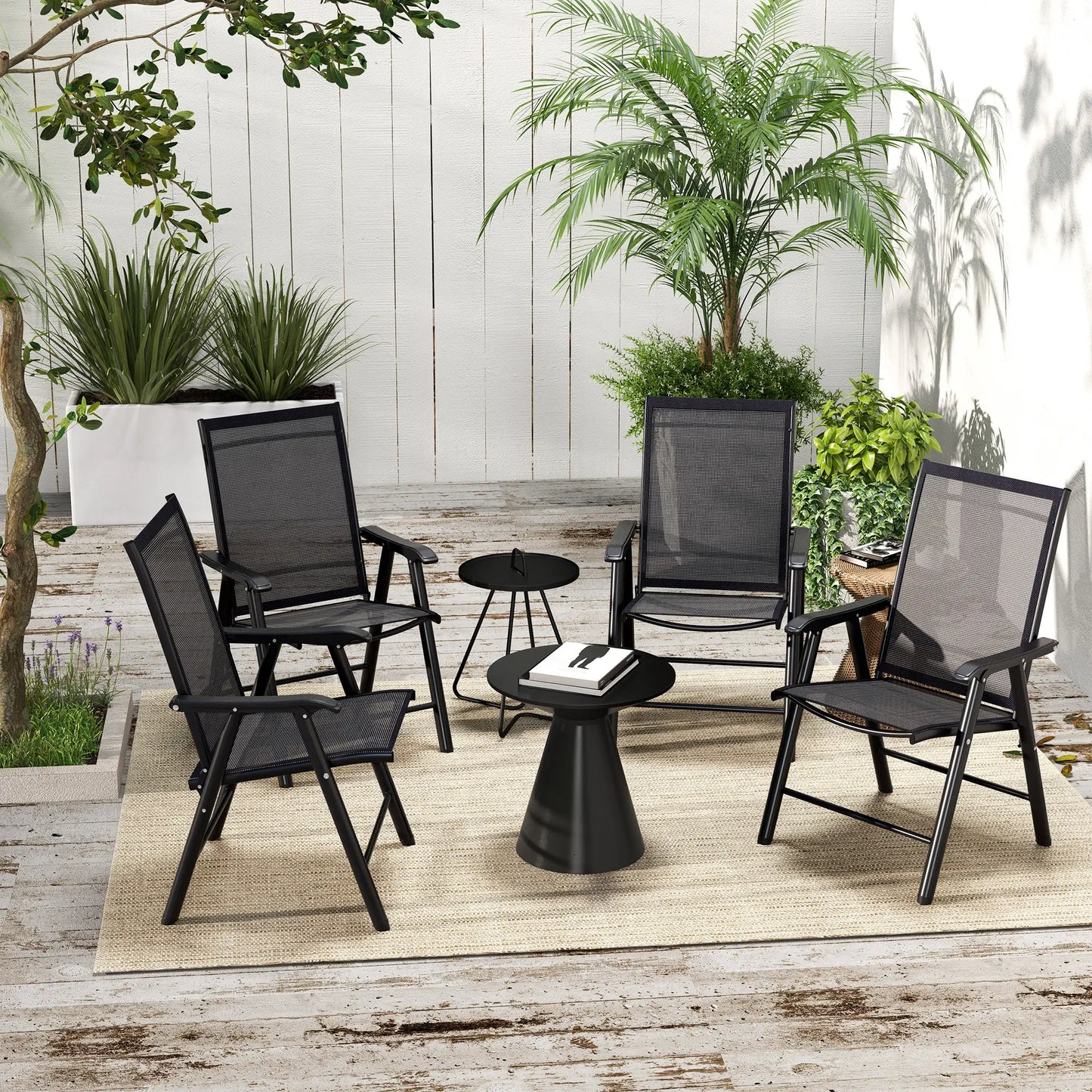 4-Piece Folding Chair Set, Outdoor Furniture with Armrests, Black Patio Chairs at Gallery Canada