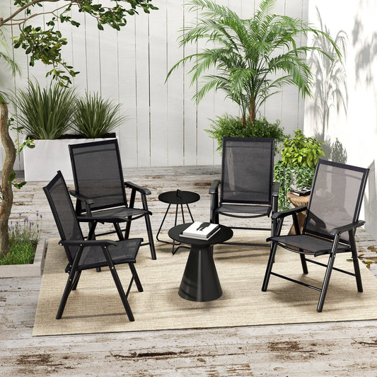 4 Piece Folding Chair Set, Patio Outdoor Furniture, Black Patio Chairs Black at Gallery Canada
