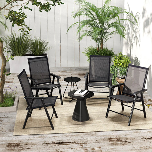 4 Piece Folding Chair Set, Patio Outdoor Furniture, Black