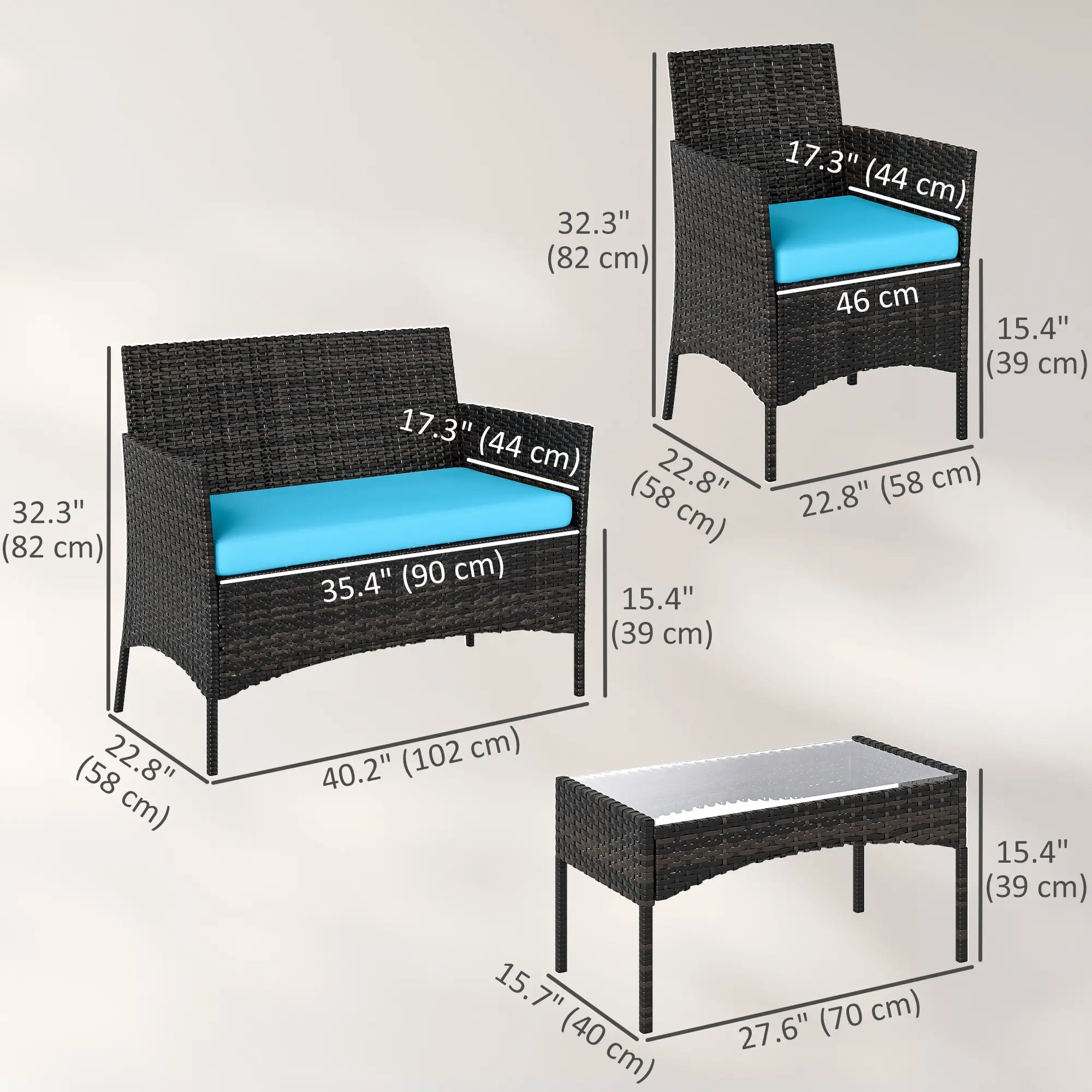 Wicker Outdoor Patio Furniture Set, 4 Pieces, Turquoise Patio Furniture Sets at Gallery Canada