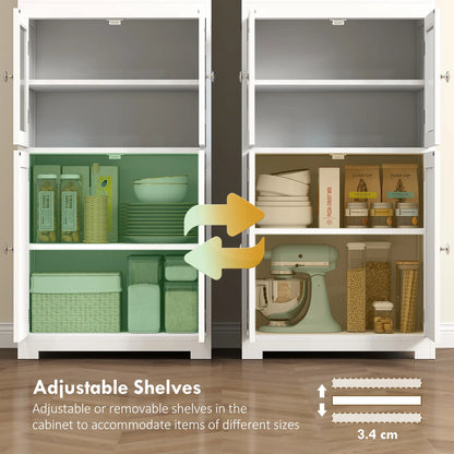 63" Small Buffet with Hutch, 4-Door Kitchen Pantry, Adjustable Shelf, White Kitchen Pantry Cabinets at Gallery Canada
