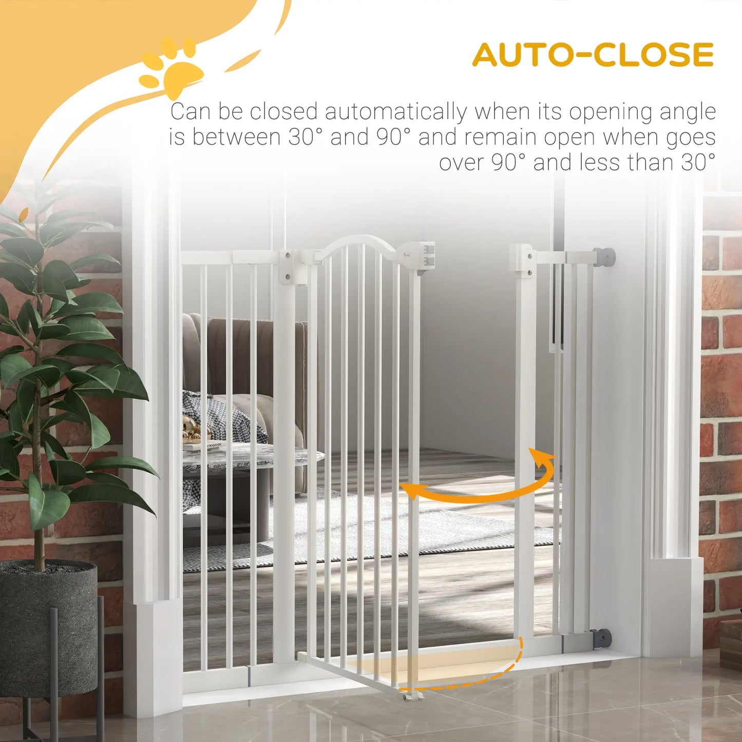 Extra Tall Dog Gate with Door, Pressure Fit, Auto Close, 29"-39", White Houses, Kennels & Pens at Gallery Canada