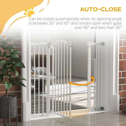 Extra Tall Dog Gate with Door, Pressure Fit, Auto Close, 29"-39", White Houses, Kennels & Pens at Gallery Canada