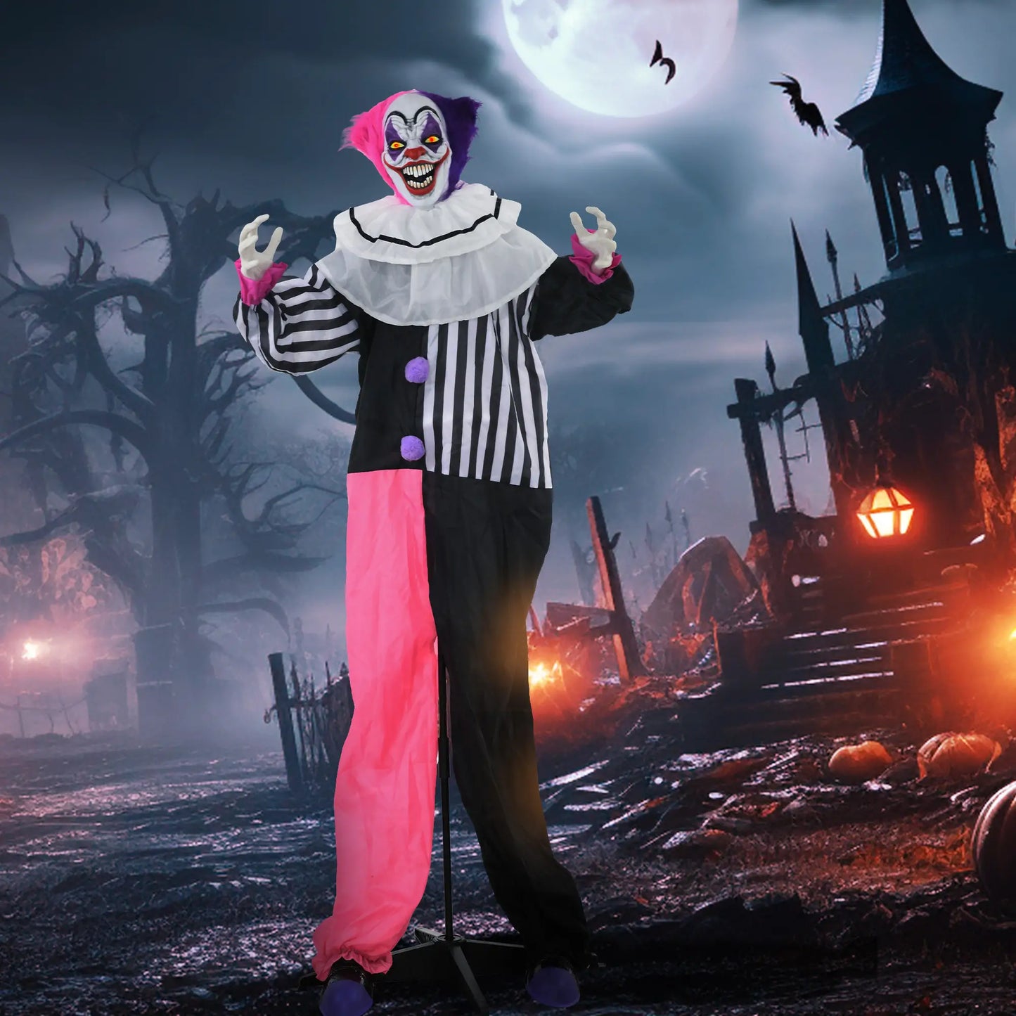 5.7Ft Animated Halloween Clown, Sound Activated, Light Up Eyes Halloween Decorations at Gallery Canada