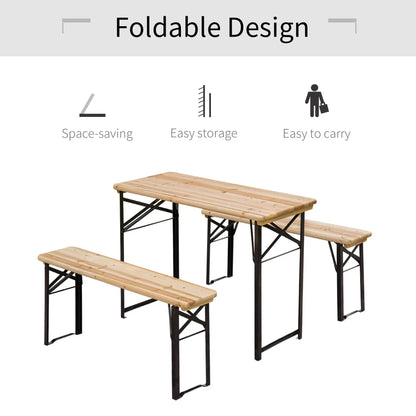 3 Piece Folding Picnic Table Set, Steel Frame, Natural Wood Bistro Sets at Gallery Canada