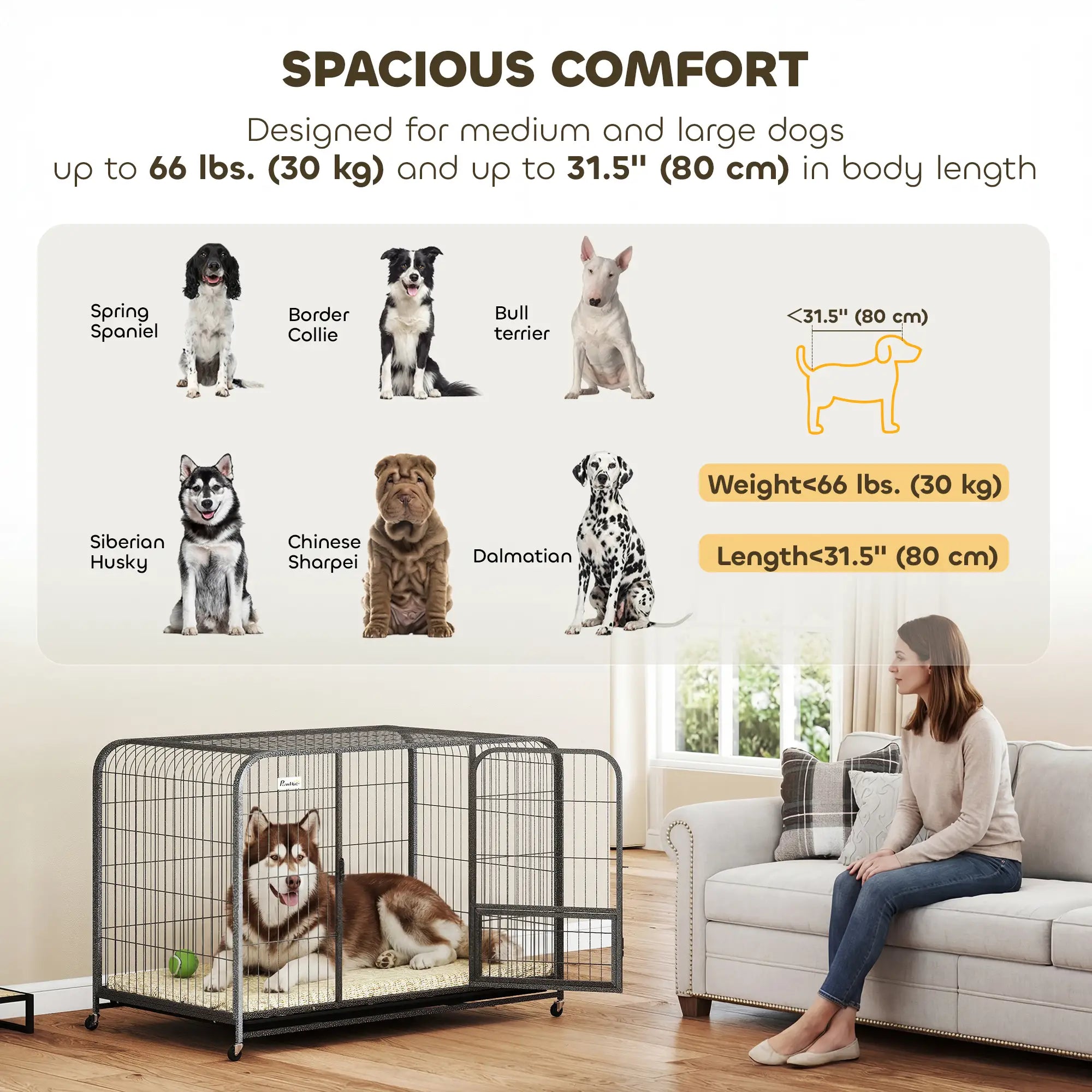 48 Inch Heavy Duty Dog Crate, Large Metal Cage, Lockable Wheels, Removable Tray Dog Cages & Crates at Gallery Canada