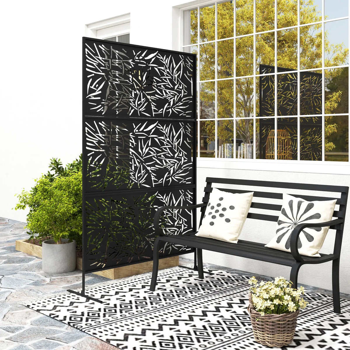 Metal Privacy Screen Freestanding Divider, 78" x 48", Black Side Awnings at Gallery Canada