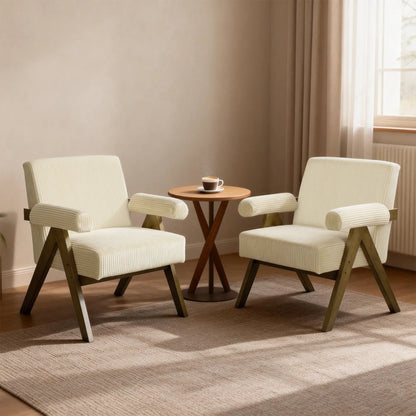 Corduroy Accent Chair, Wide Seat, Soft Padded Armrests, Beige Accent Chairs at Gallery Canada
