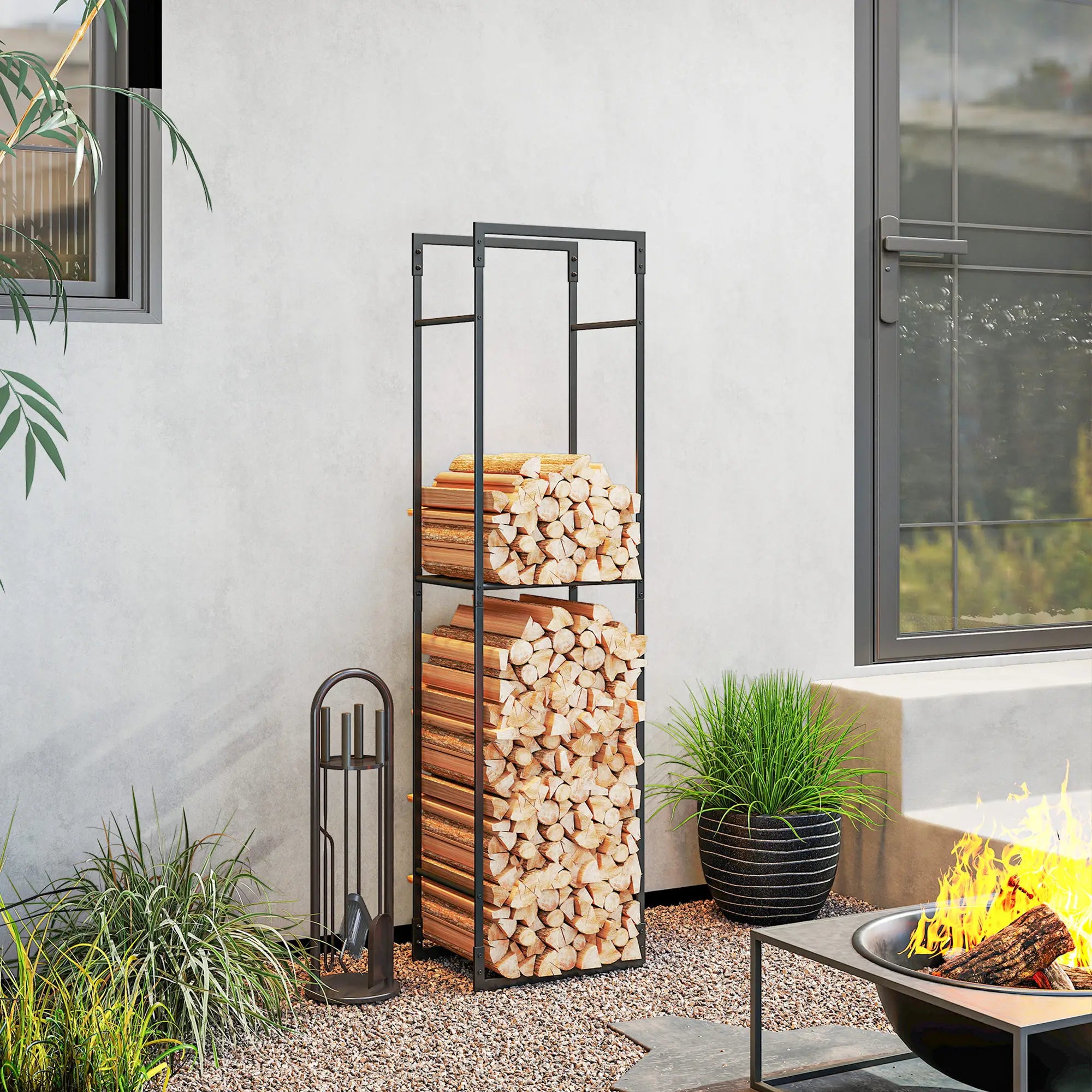 Heavy Duty Firewood Rack With Adjustable Shelf, Indoor Outdoor Log Holder Firewood Racks at Gallery Canada