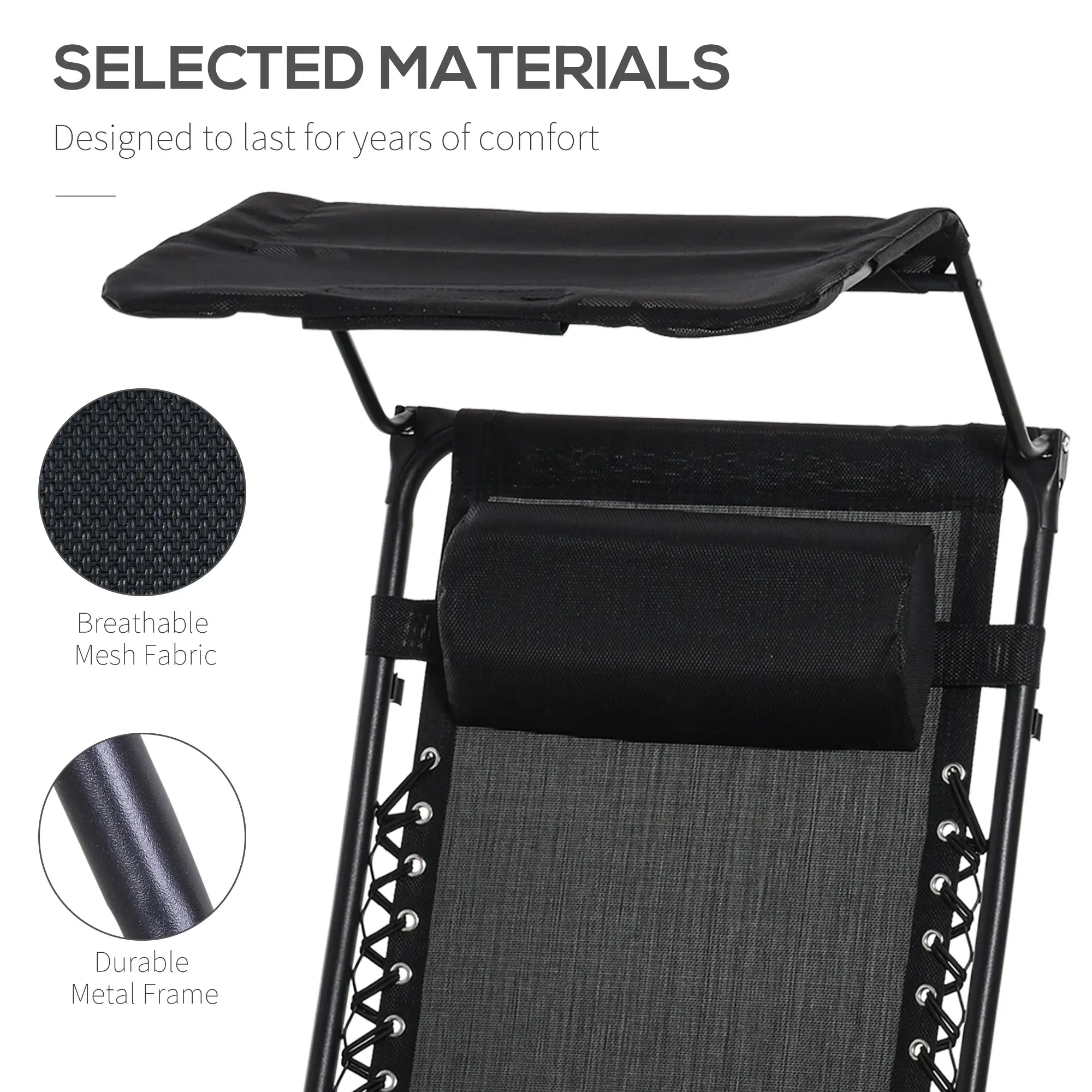 Zero Gravity Reclining Lounger Chair, Canopy Shade, Side Tray, Cupholder, Black Lounger Chairs at Gallery Canada