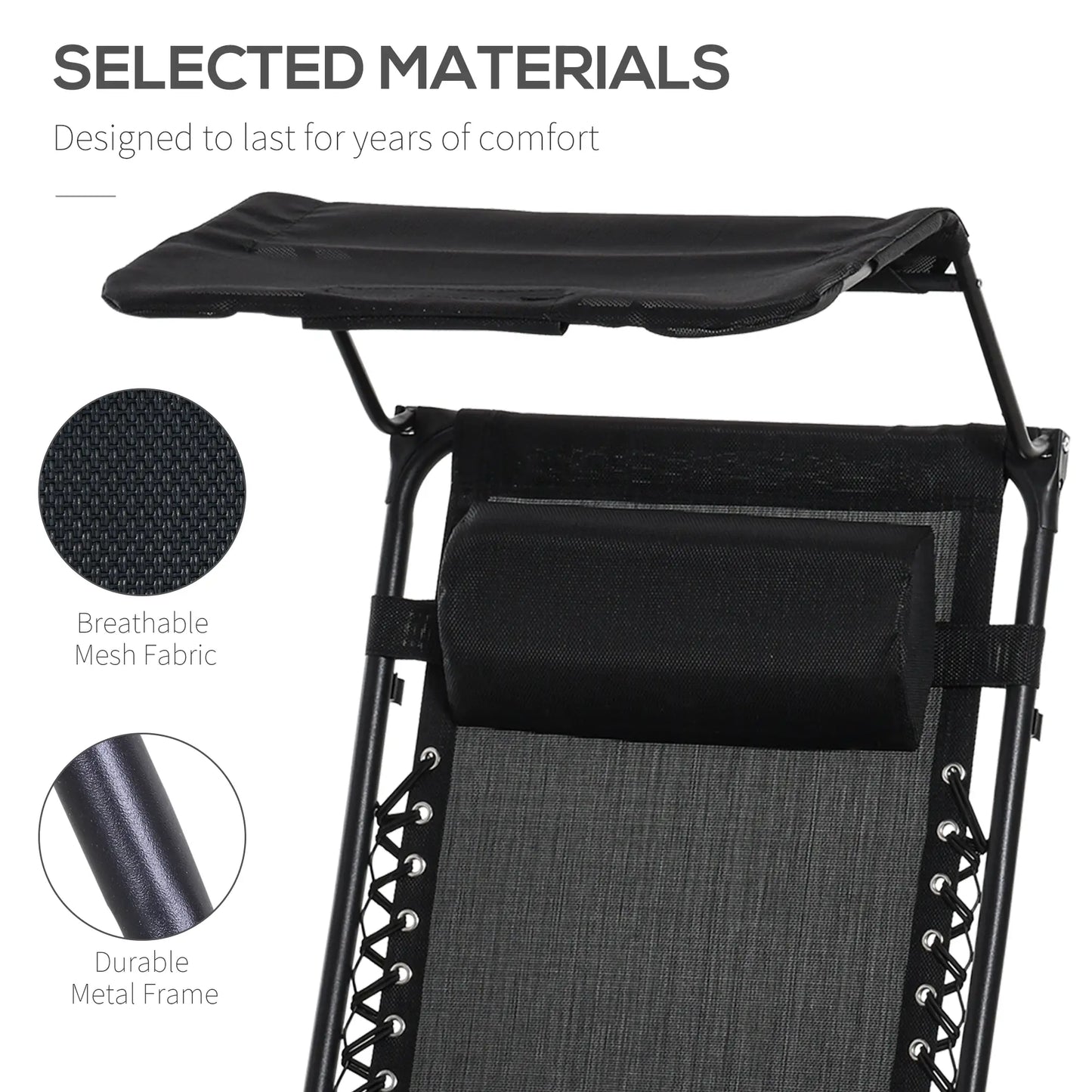 Zero Gravity Reclining Lounger Chair, Canopy Shade, Side Tray, Cupholder, Black Lounger Chairs at Gallery Canada