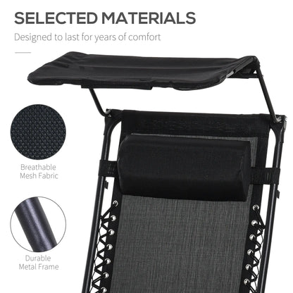 Zero Gravity Reclining Lounger Chair, Canopy Shade, Side Tray, Cupholder, Black Lounger Chairs at Gallery Canada