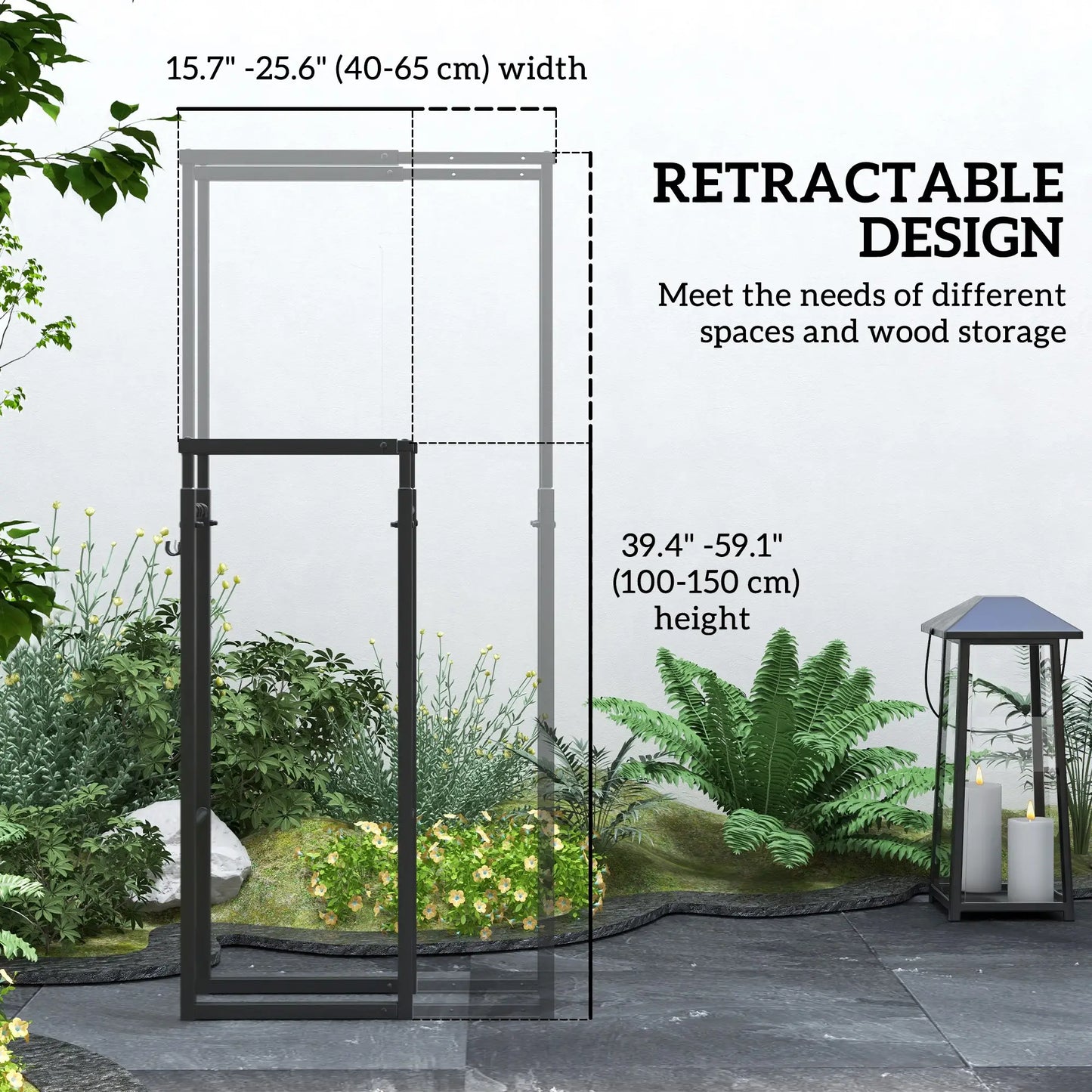 Adjustable Firewood Log Rack, Heavy-Duty Steel, 25.6" x 9.8" x 59.1", Black Firewood Racks at Gallery Canada