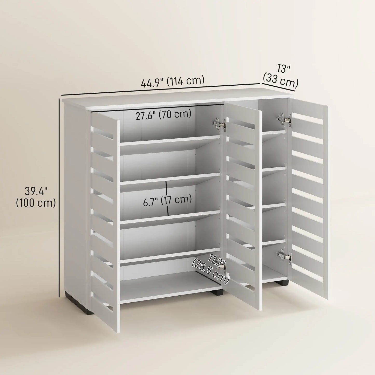 Narrow Shoe Cabinet, Slatted Doors, Adjustable Shelves, 20 Pairs, White Shoe Storage Cabinets & Racks at Gallery Canada
