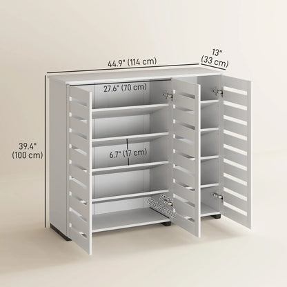 Narrow Shoe Cabinet, Slatted Doors, Adjustable Shelves, 20 Pairs, White Shoe Storage Cabinets & Racks at Gallery Canada