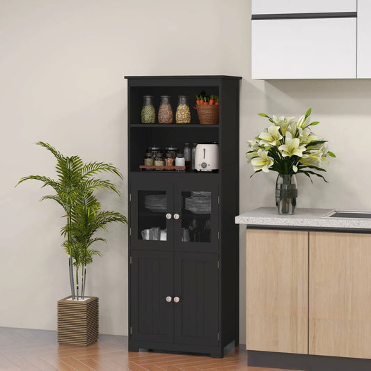 63" Small Buffet with Hutch, 4-Door Kitchen Pantry Cabinet, Black Kitchen Pantry Cabinets Black at Gallery Canada