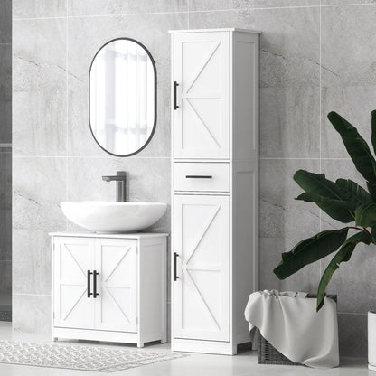 Farmhouse Pedestal Sink Cabinet, Bathroom Storage with 2 Barn Doors, Adjustable Shelf, White Bathroom Cabinets at Gallery Canada