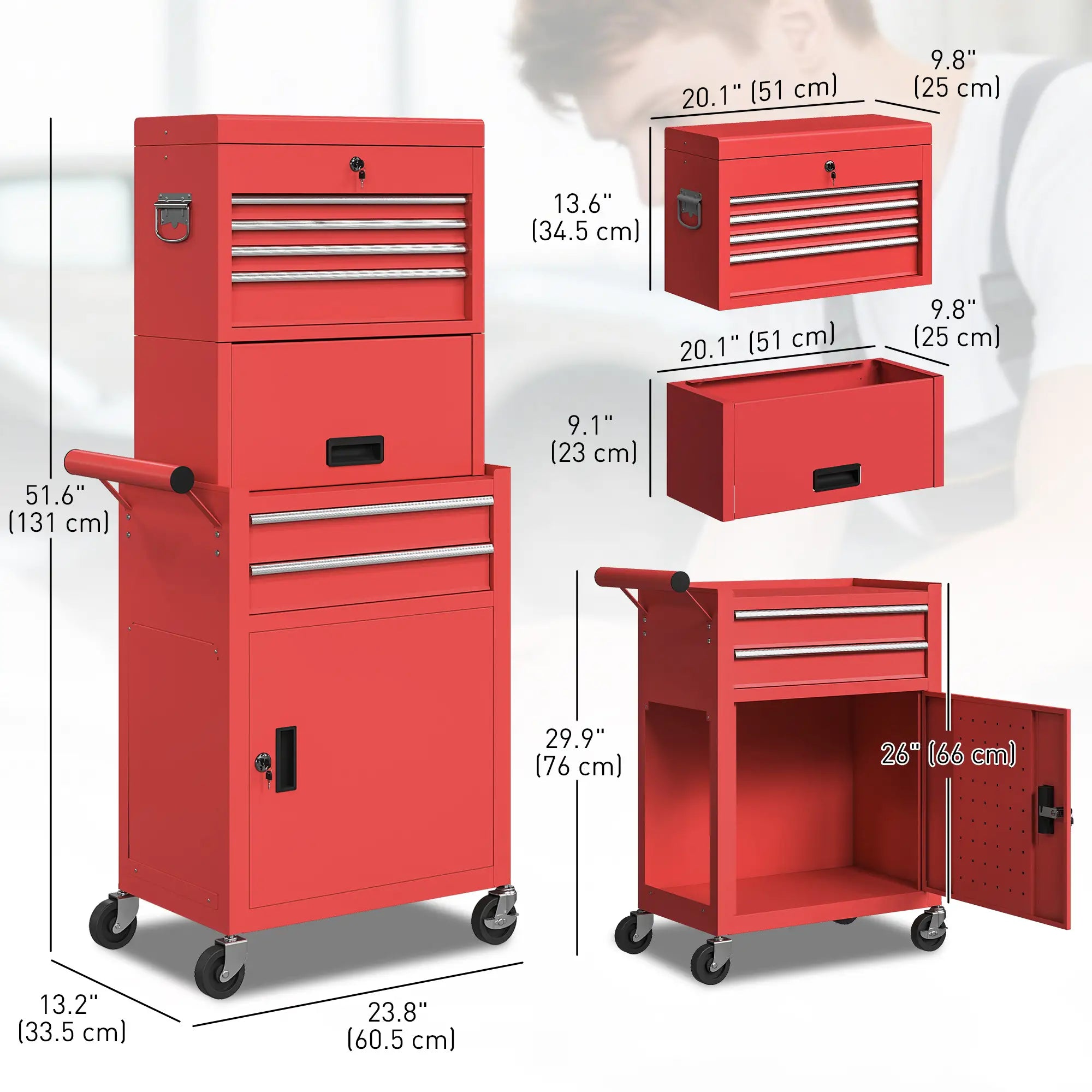 Large Tool Cabinet, 3-in-1 Rolling Chest, Storage Organizer with 6 Drawers, Red Tool Organizers at Gallery Canada