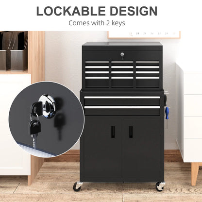 6-Drawer Rolling Tool Chest, Lockable Storage Cabinet with Hooks, Black Tool Organizers at Gallery Canada