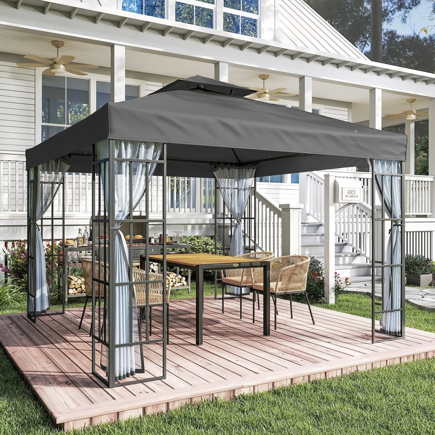 10'x10' Garden Gazebo, Portable Patio Canopy, Dark Grey Gazebos at Gallery Canada