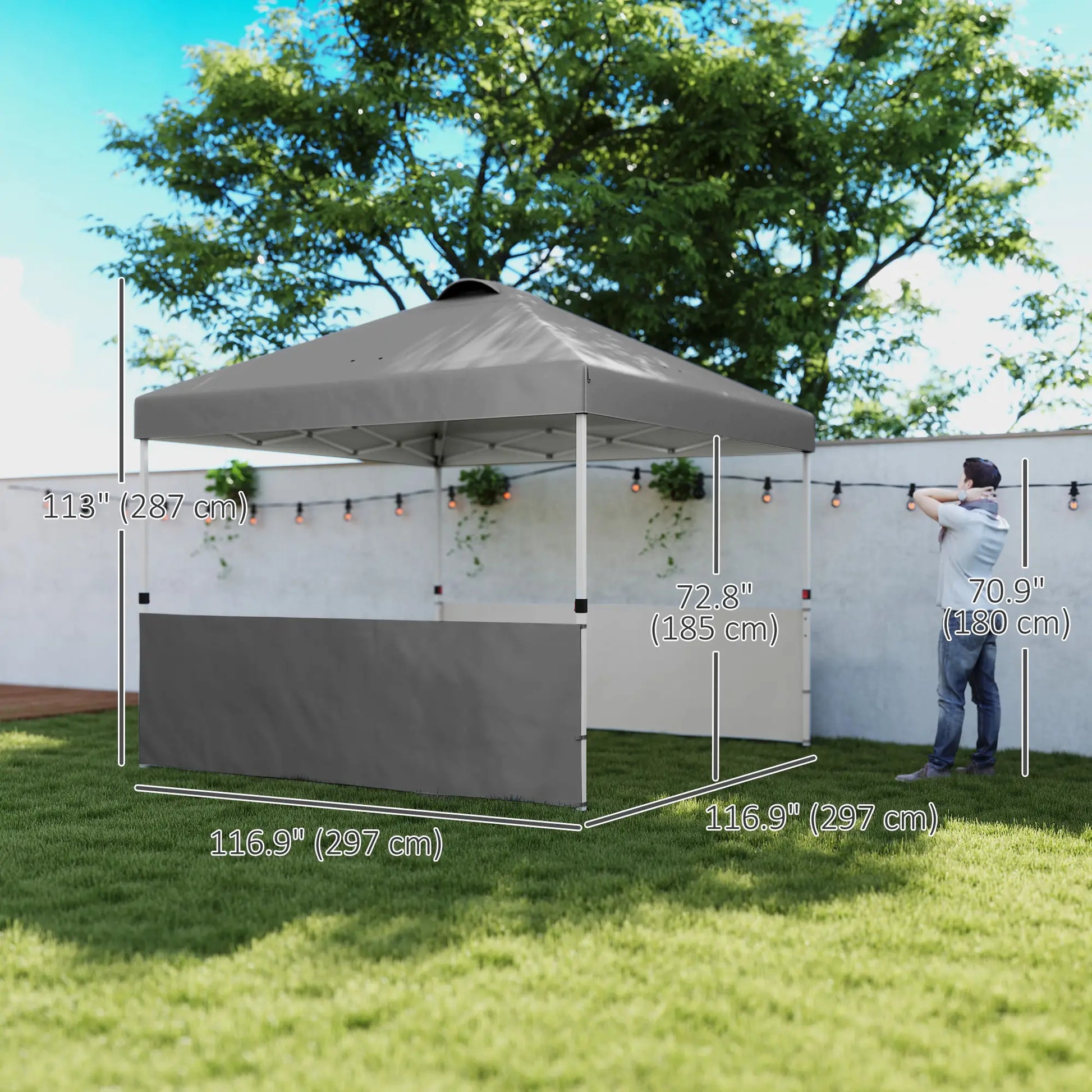 10' x 10' Pop Up Canopy Tent, 2 Half Sidewalls, UV50+, Dark Grey Pop Up Canopies at Gallery Canada