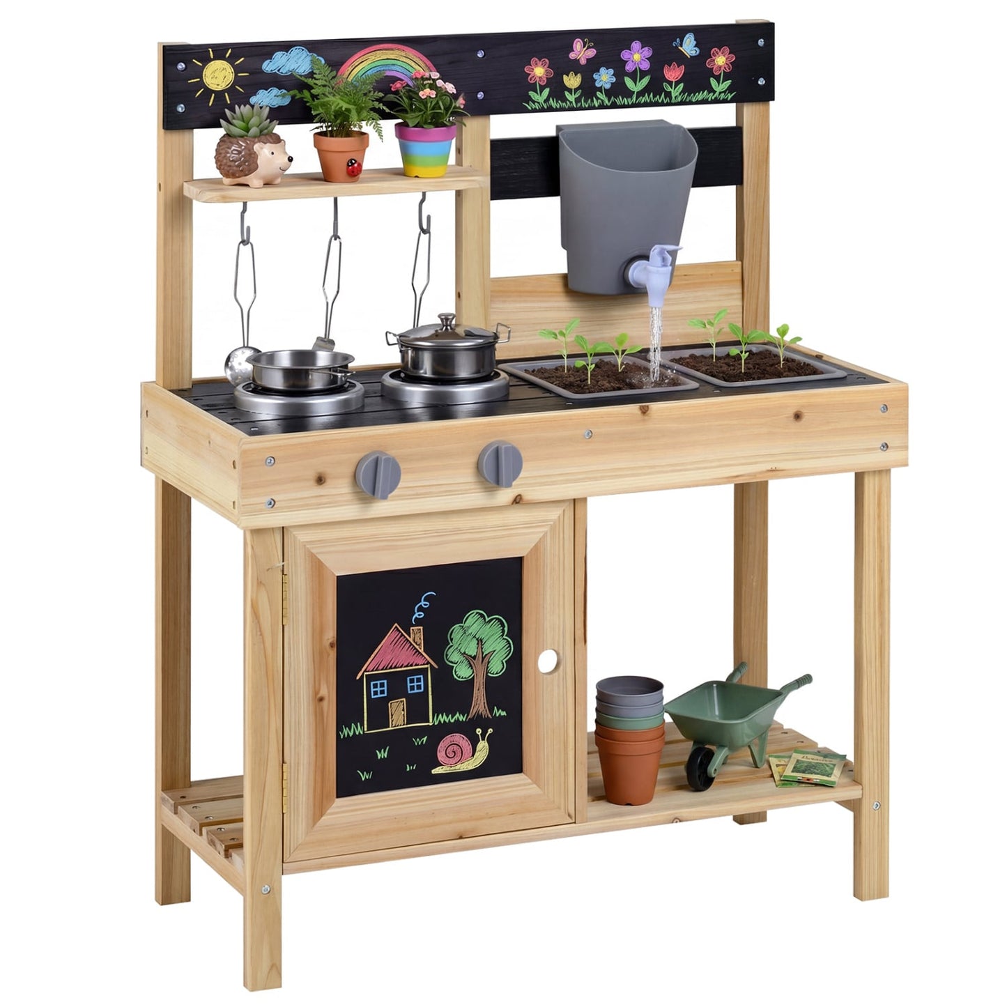 Kids Mud Kitchen Playset, Outdoor Play Kitchen, 2 Removable Sinks, Natural Play Kitchen Sets Natural at Gallery Canada