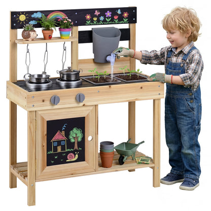 Kids Mud Kitchen Playset, Outdoor Play Kitchen, 2 Removable Sinks, Natural Play Kitchen Sets at Gallery Canada