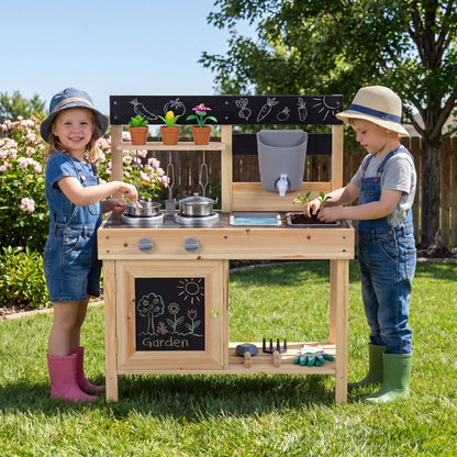 Kids Mud Kitchen Playset, Outdoor Play Kitchen, 2 Removable Sinks, Natural Play Kitchen Sets at Gallery Canada
