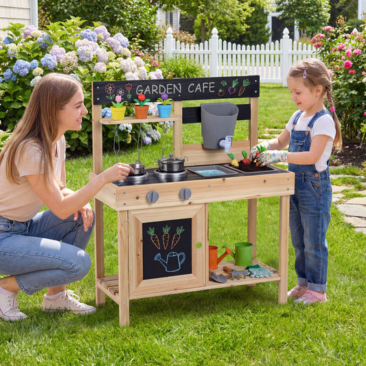 Kids Mud Kitchen Playset, Outdoor Play Kitchen, 2 Removable Sinks, Natural Play Kitchen Sets Natural at Gallery Canada