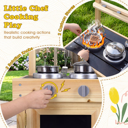 Kids Mud Kitchen Playset, Outdoor Play Kitchen, 2 Removable Sinks, Natural Play Kitchen Sets at Gallery Canada