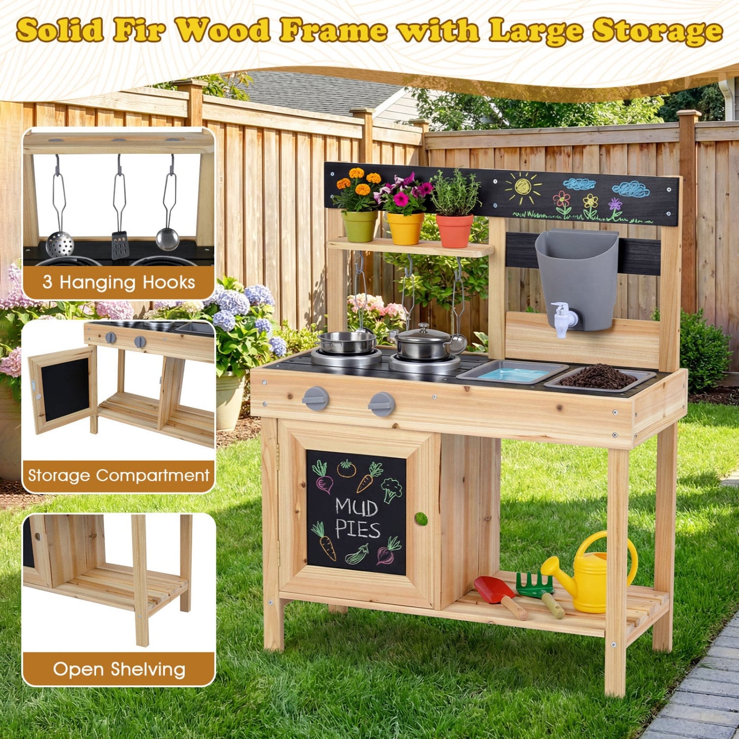 Kids Mud Kitchen Playset, Outdoor Play Kitchen, 2 Removable Sinks, Natural Play Kitchen Sets at Gallery Canada