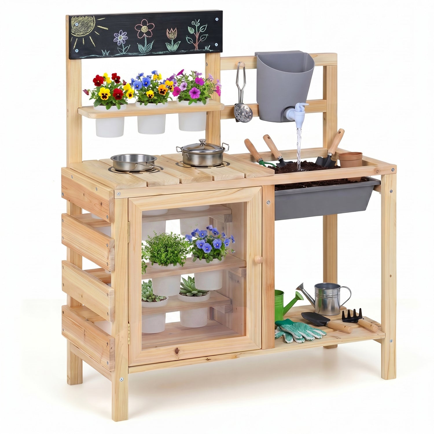 Mud Kitchen Playset With Sink, Plants Observation Room, Natural Play Kitchen Sets Natural at Gallery Canada
