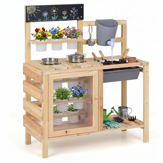 Mud Kitchen Playset With Sink, Plants Observation Room, Natural Play Kitchen Sets Natural at Gallery Canada