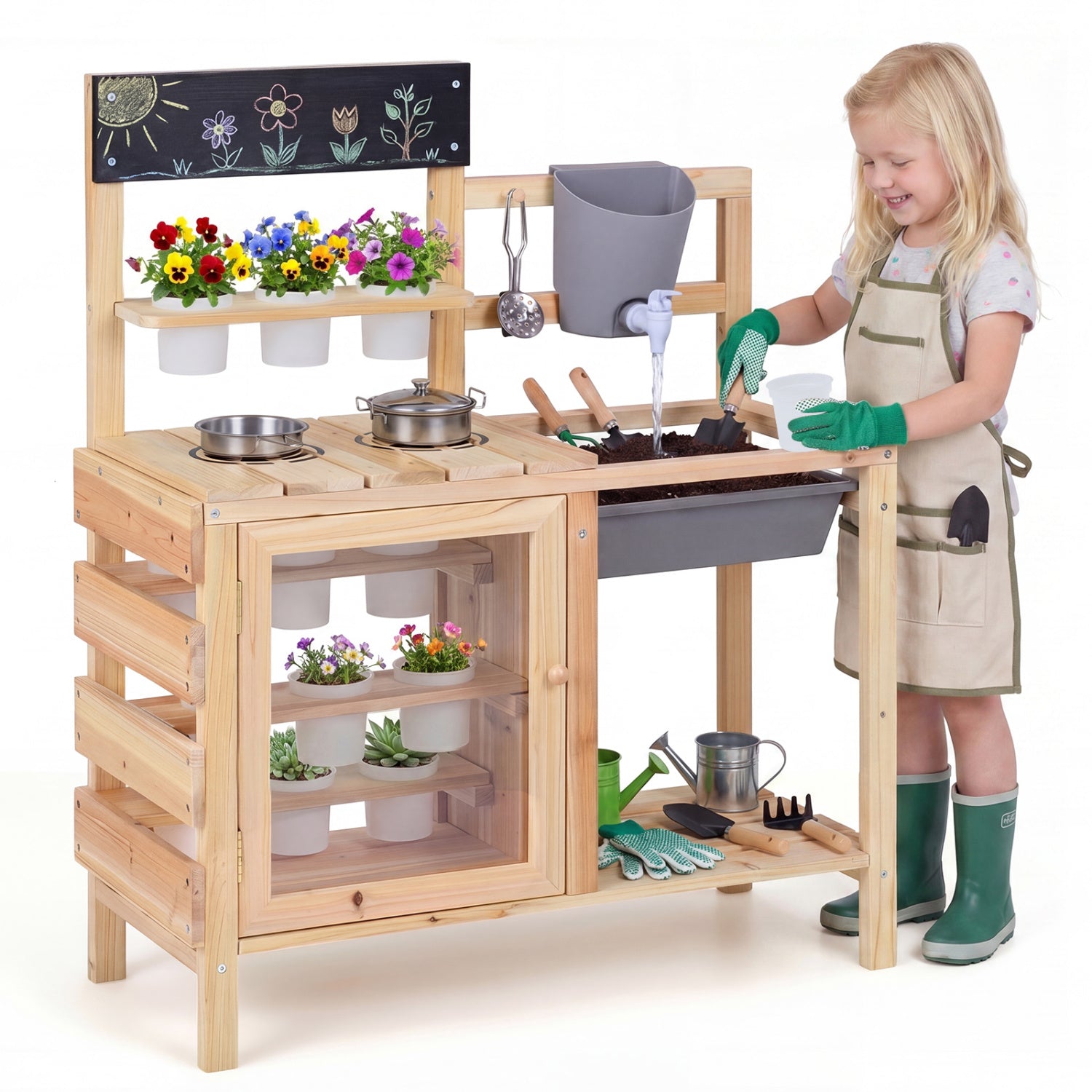 Mud Kitchen Playset With Sink, Plants Observation Room, Natural Play Kitchen Sets at Gallery Canada