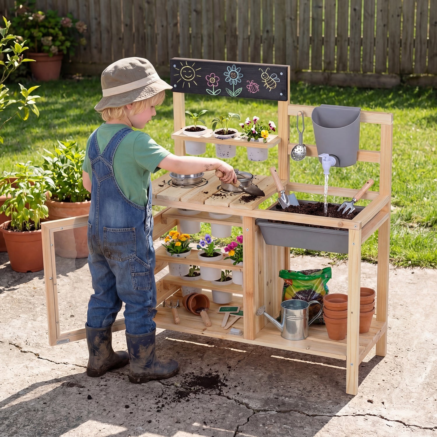 Mud Kitchen Playset With Sink, Plants Observation Room, Natural Play Kitchen Sets at Gallery Canada