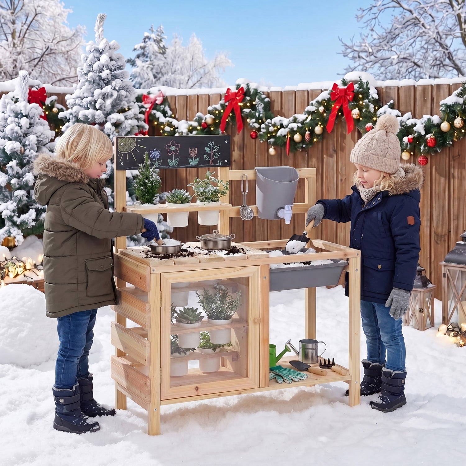 Mud Kitchen Playset With Sink, Plants Observation Room, Natural Play Kitchen Sets at Gallery Canada