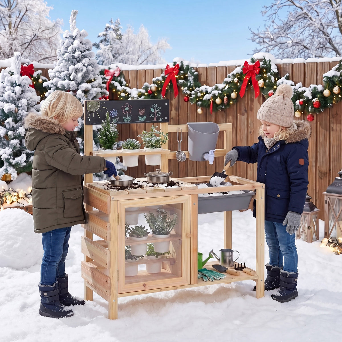 Mud Kitchen Playset With Sink, Plants Observation Room, Natural Play Kitchen Sets at Gallery Canada