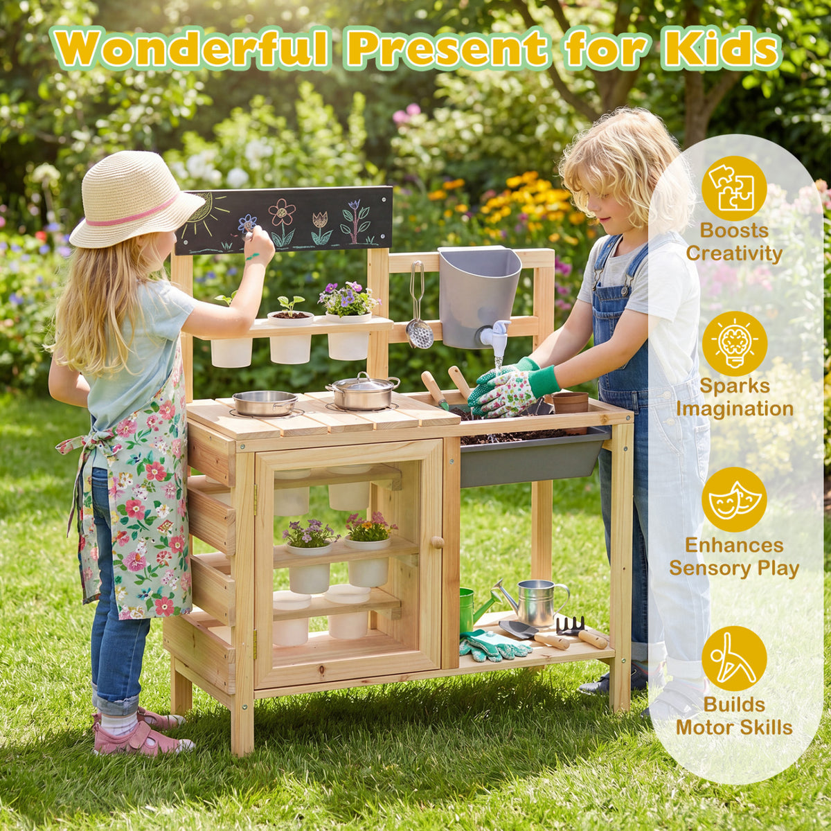 Mud Kitchen Playset With Sink, Plants Observation Room, Natural Play Kitchen Sets at Gallery Canada