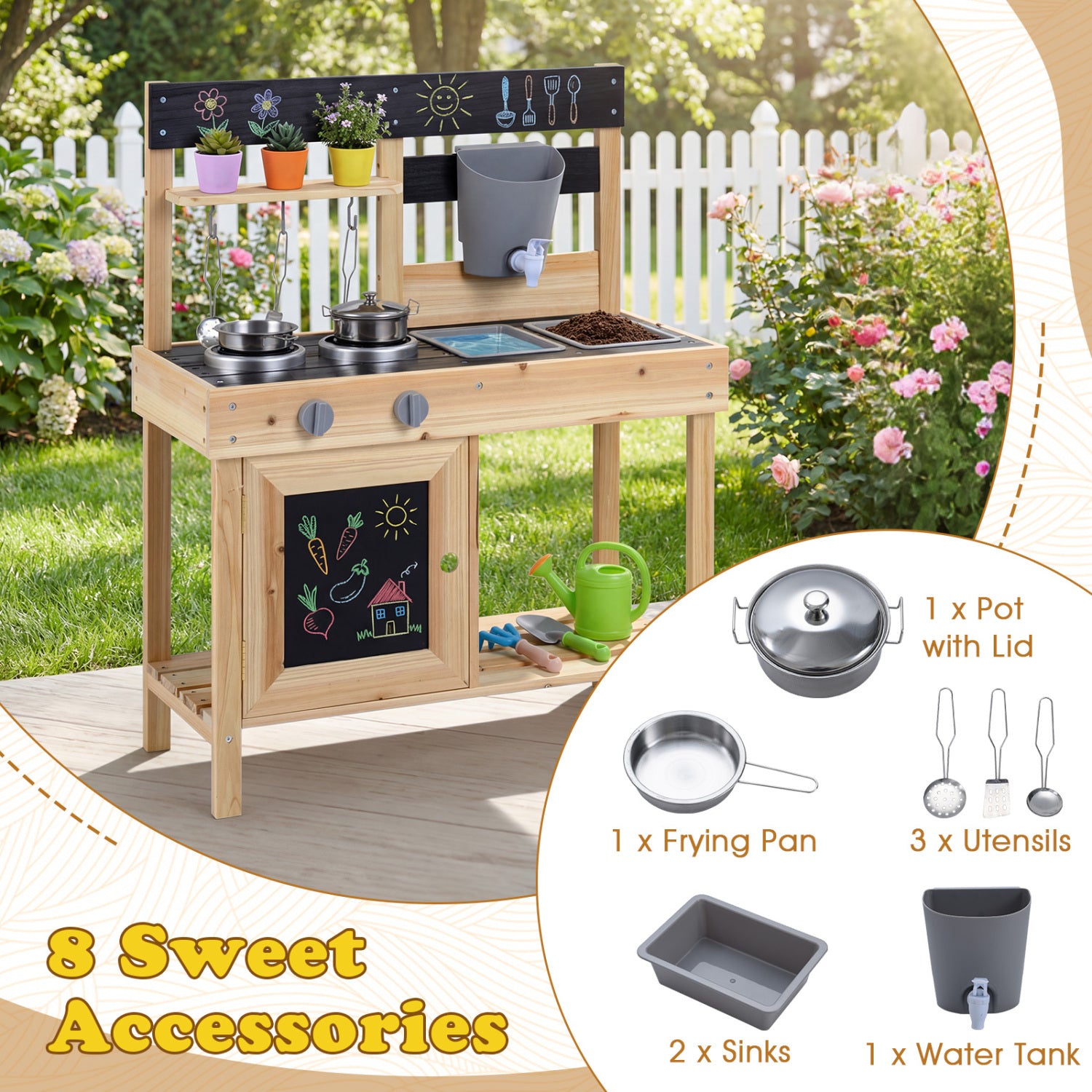Kids Mud Kitchen Playset, Outdoor Play Kitchen, 2 Removable Sinks, Natural Play Kitchen Sets at Gallery Canada