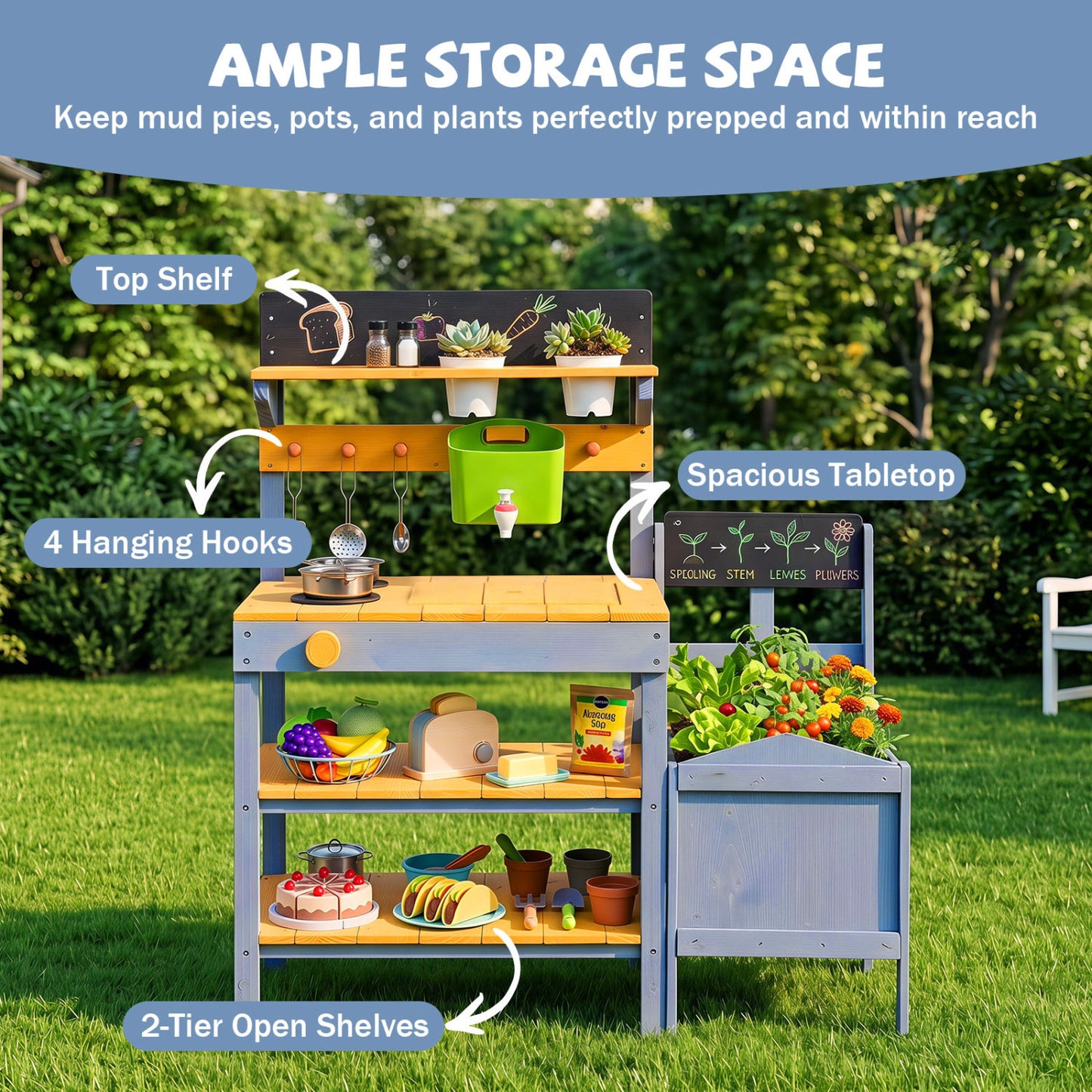 Mud Kitchen Set for Kids with Water Reservoir, Yellow