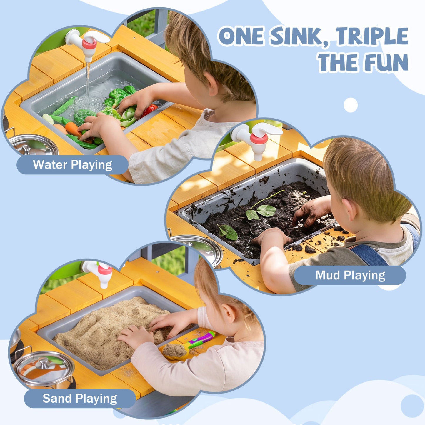 Mud Kitchen Set for Kids with Water Reservoir, Yellow