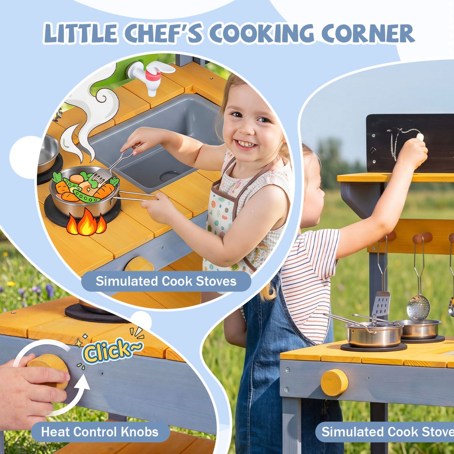 Mud Kitchen Set for Kids with Water Reservoir, Yellow