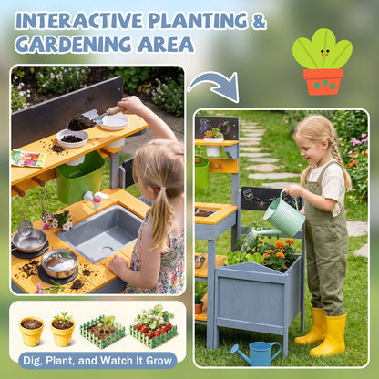 Mud Kitchen Set for Kids with Water Reservoir, Yellow