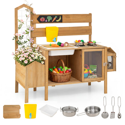 Mud Kitchen for Kids with Detachable Bird Cage and Stoves, Natural Play Kitchen Sets Natural at Gallery Canada